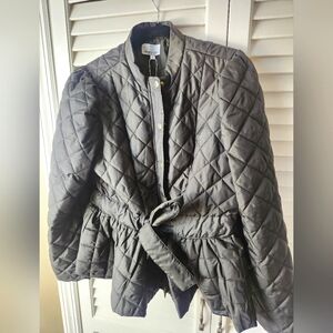 Brand New Puff Sleeve Peplum Quilted Olive Green Jacket